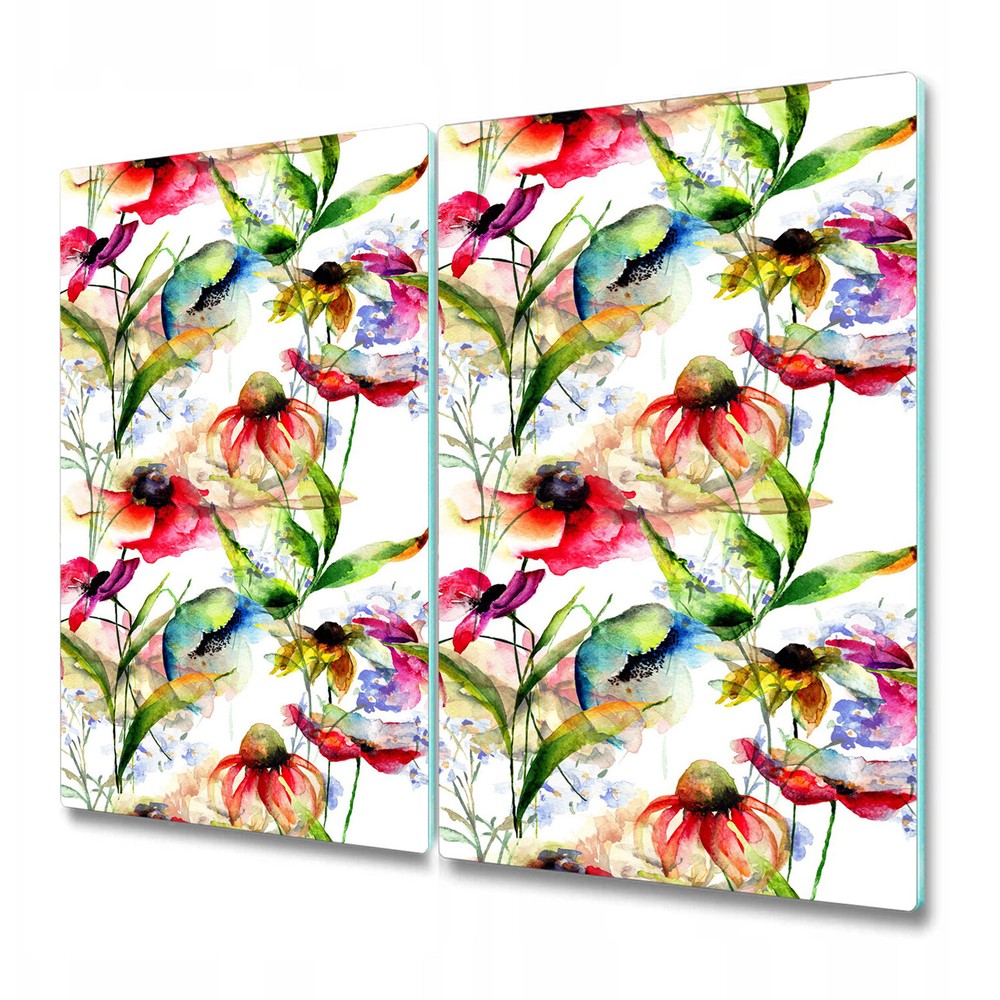 Glass Kitchen Chopping Board Stylized flowers Colourful red and green design