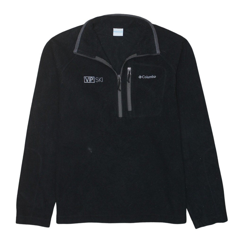 Columbia Mens Fleece Jumper Black 1/4 Zip High Neck Hiking Embroidered Logo L