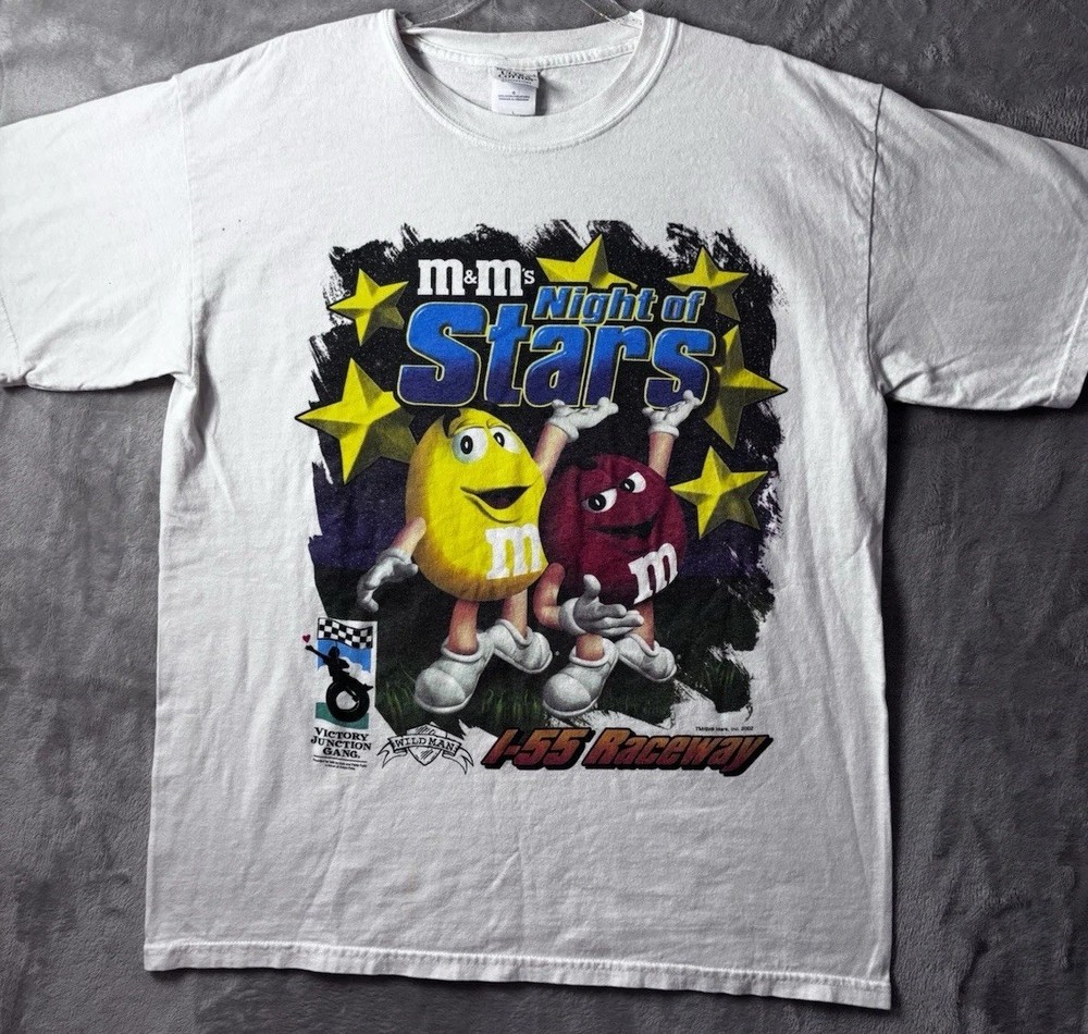 M&Ms I-55 Raceway Night of Stars 2002 T Shirt Mens L White Tee