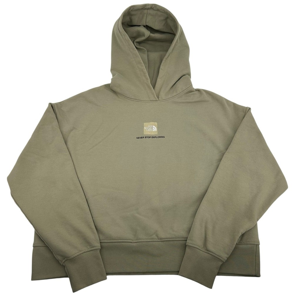 Women's L Beige The North Face Evolution Box Logo Cropped Hoodie Sweatshirt