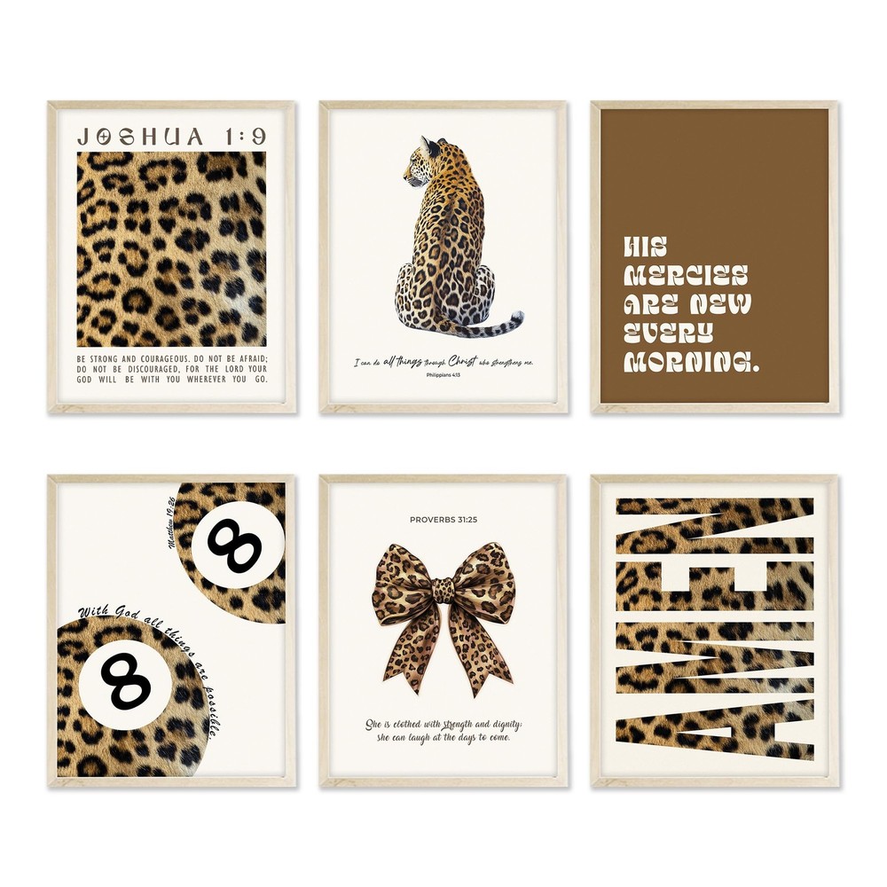 Trendy Leopard Print Wall Art Set, Cheetah Prints Room Decor, Bible Verse Art...