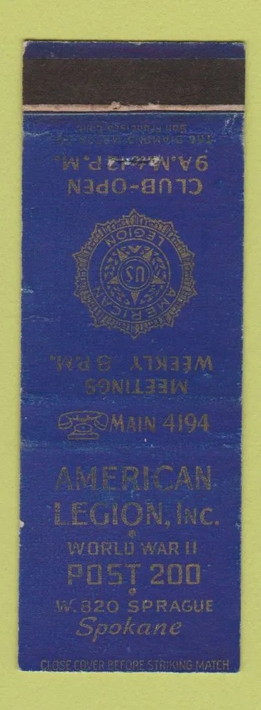Matchbook Cover - American Legion Spokane WA