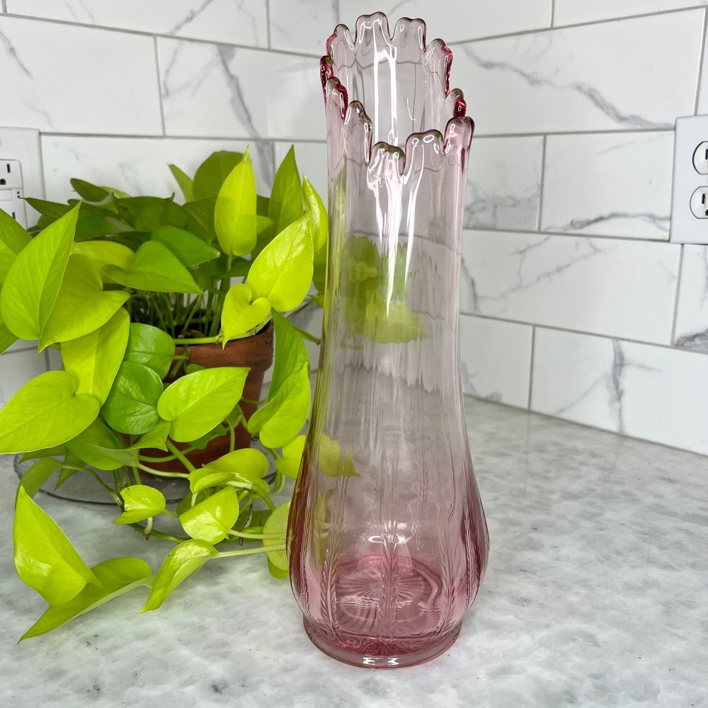 Vintage MCM LE Smith Pink Fern Swung Vase 14