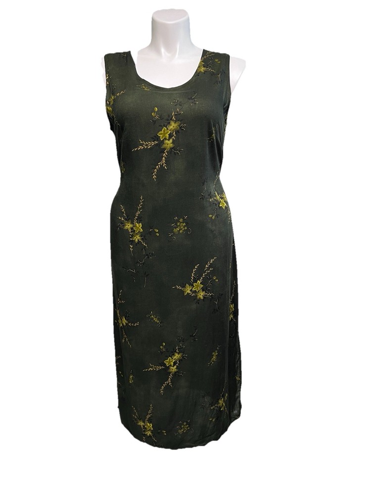 VTG 90s Maxi Dress Floral Green Sundress Sz 14 P Fairy Grunge Whimsigoth Boho