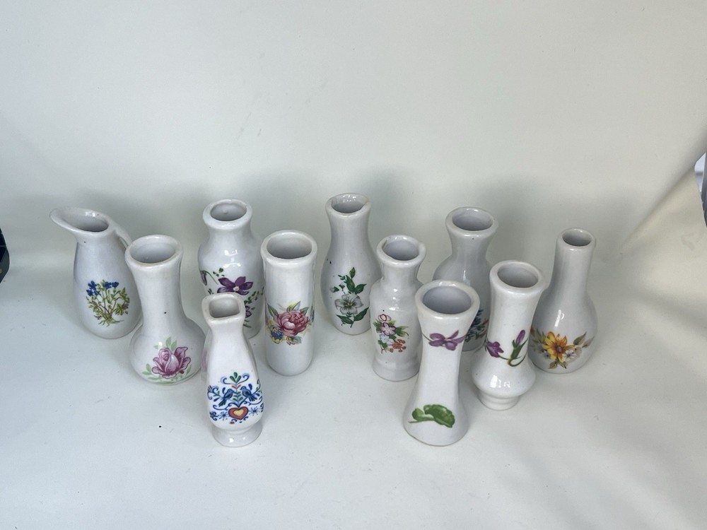 Mini Porcelain Bud Vases Floral Hand Painted Lot Collection Decor Vintage