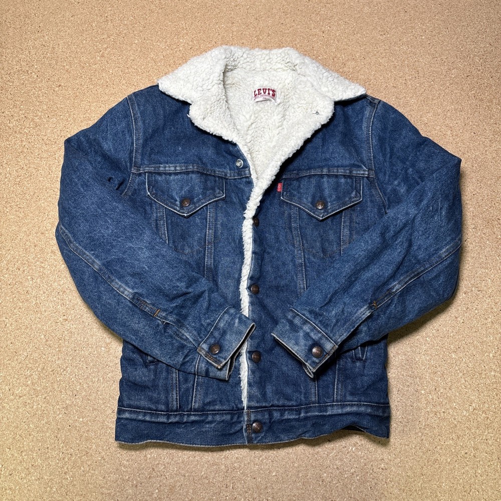 Vintage Levi Sherpa Lined Denim Trucker Jean Jacket Made in USA Size 34L