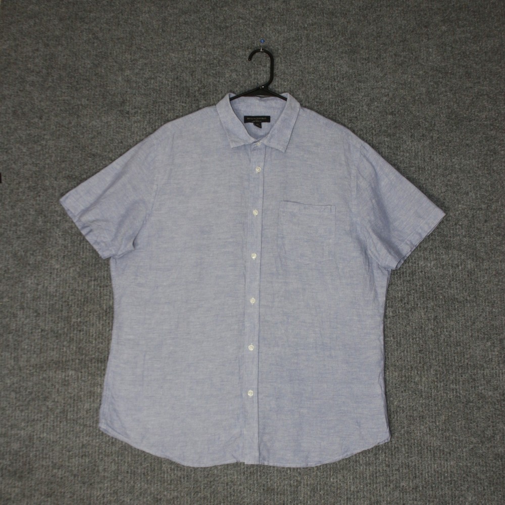 Banana Republic Linen Slim Fit Shirt Mens XL Blue Short Sleeve Button Up Pocket