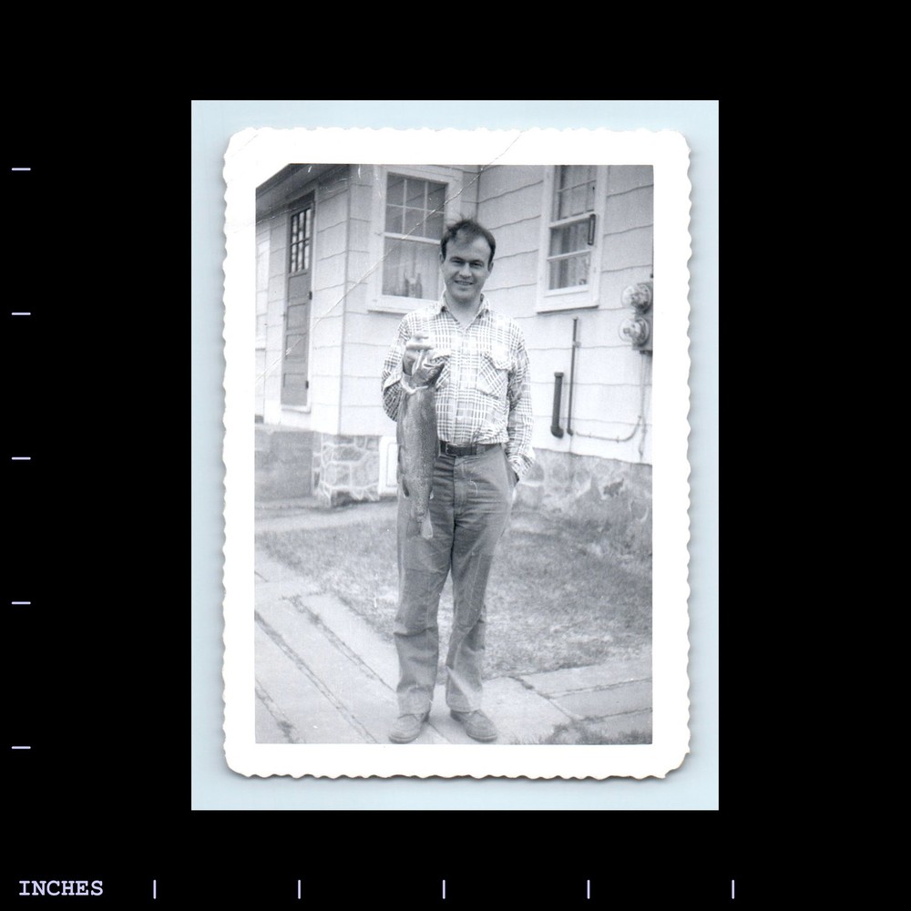 Old Vintage Photo MAN HOLDING FISH CAUGHT FISHING