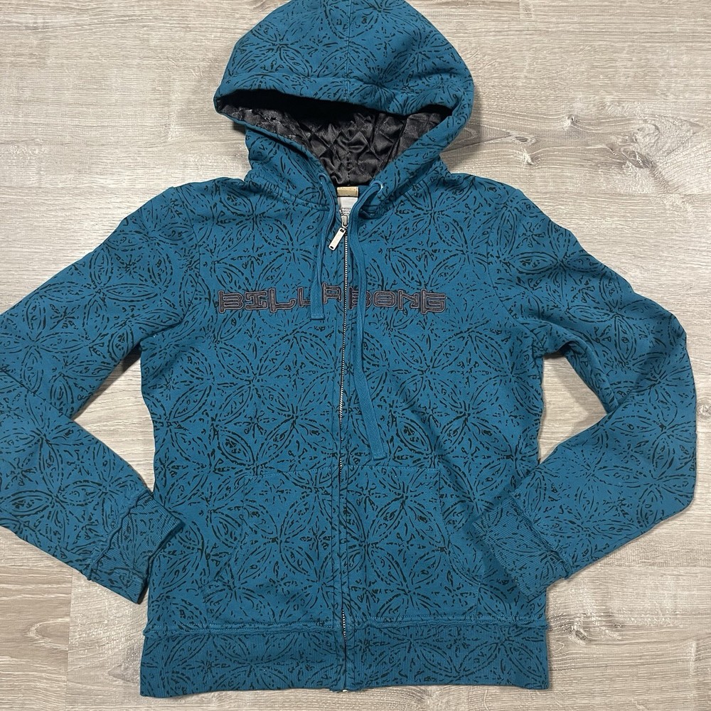 Vintage Y2K Grunge Women's Embroidered Billabong Surf Hoodie Size L Green