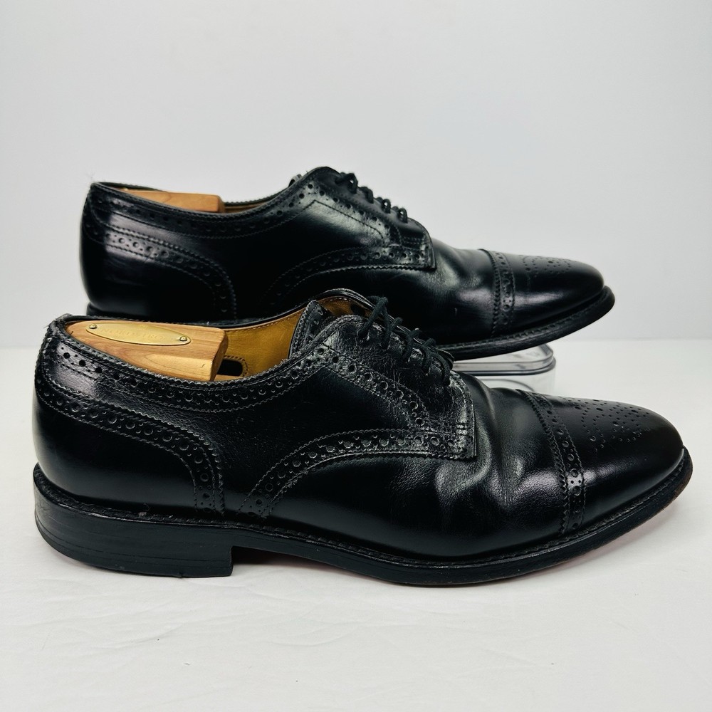 Allen Edmonds Sanford Cap Toe Brogue Derby Mens Size 9 Black Leather Dress Shoes