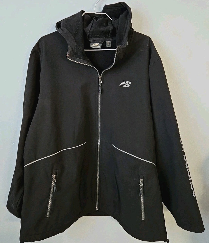 New Balance Womens 3X Black Hooded Jacket Full Zip Windbreaker Athletic Coat...