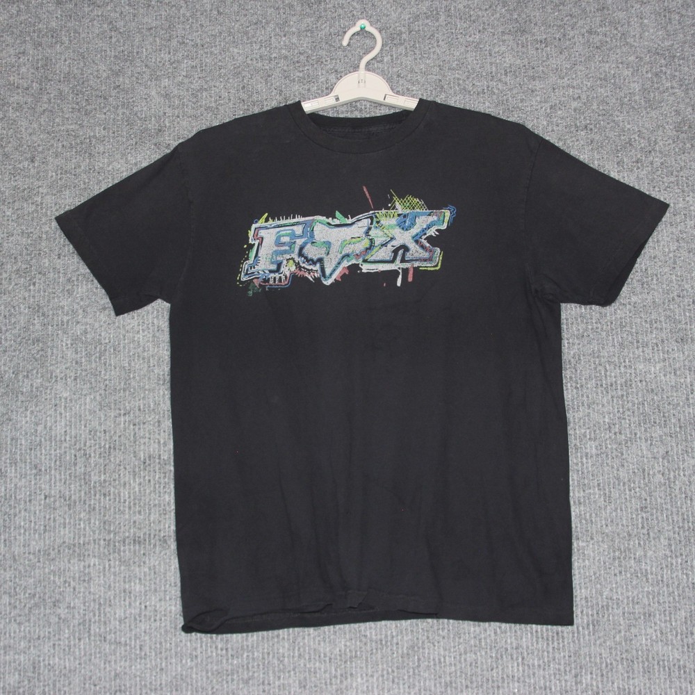 Fox Racing Graphic T Shirt Black Short Sleeve Men's Size L Y2K Skater Retro