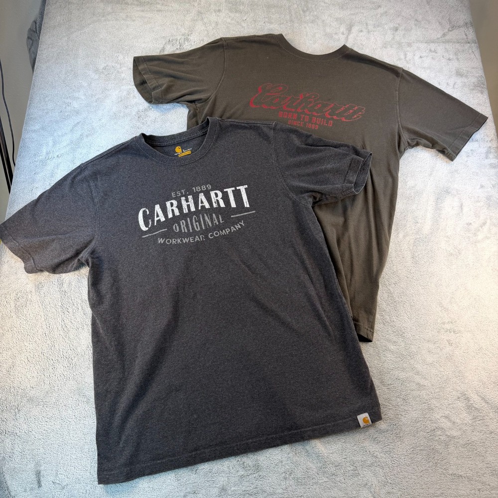 Carhartt T Shirt Lot of 2 Mens L & L Tall Gray Brown Graphic Logo Workwear