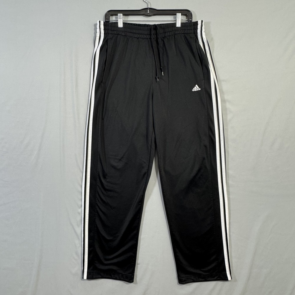 Adidas Track Pants Mens Large Black White Three Stripes Athletic Drawstring Logo