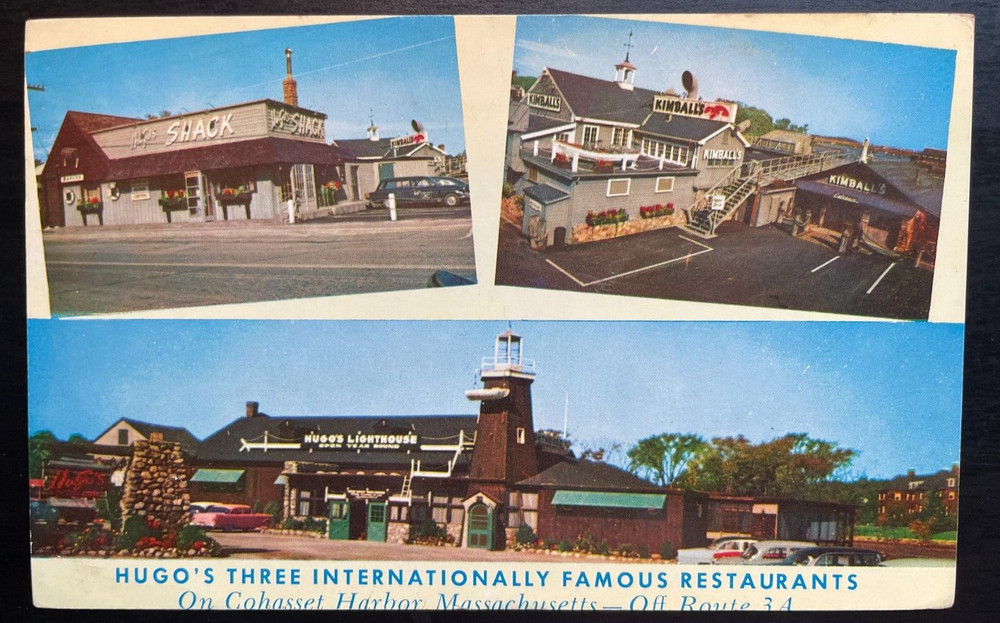Vintage Postcard 1964 Hugo's Three Famous Restaurants, Cohasset Harbor, MA