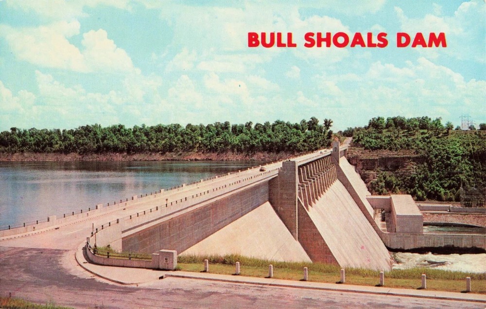 Bull Shoals Dam across White River - Lakeview Arkansas AR - Postcard