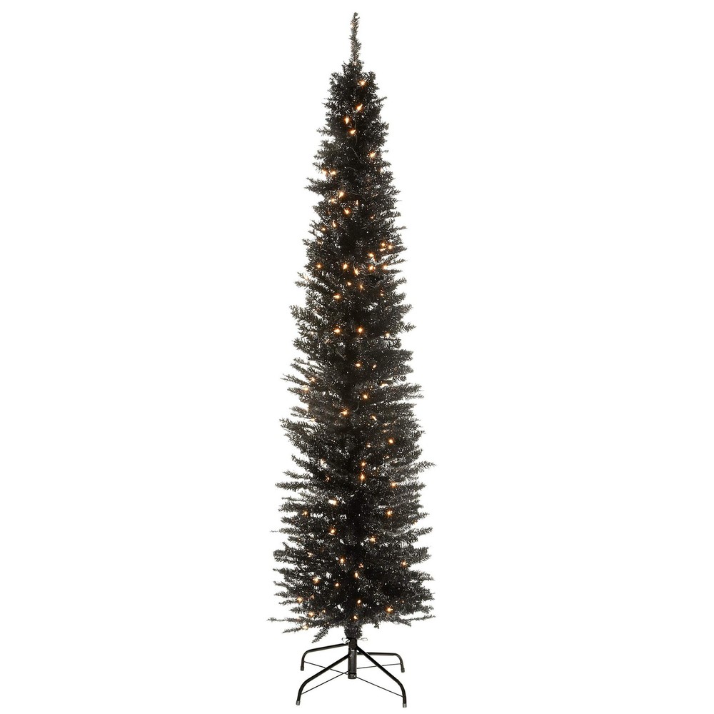 6 ft. Pre-Lit Tinsel Collection Black Tree with Clear Lights, Plug-In