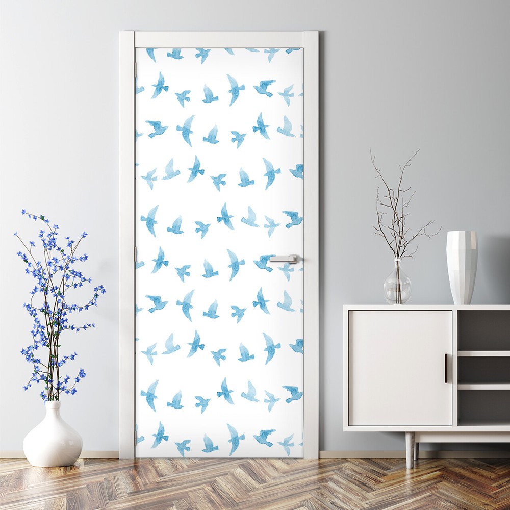 Adhesive Door sticker Flying birds Watercolour sows Beautiful for nursery kids