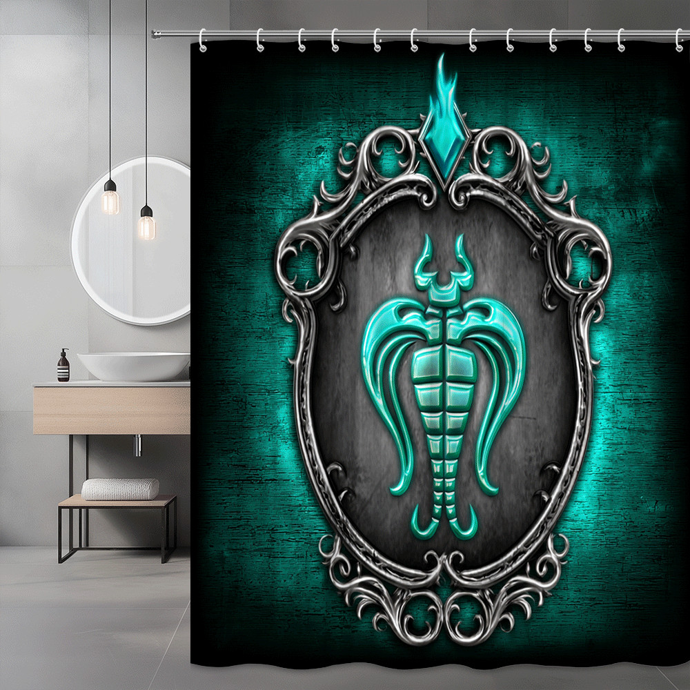 Teal Gothic Skull Emblem Shower Curtain Graphic Print