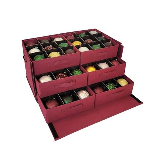 Christmas Ornament Storage Box with Adjustable Acid-Free Dividers for 4