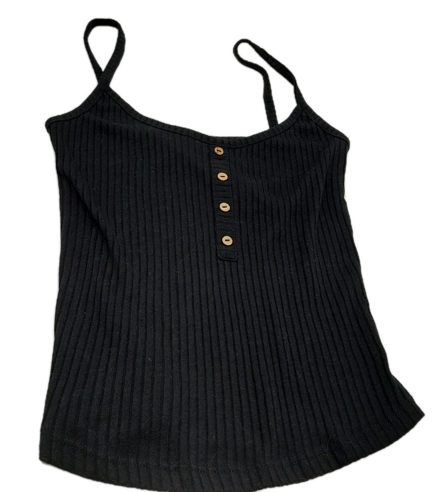 Womens Tank Top Size Medium Cami Ribbed Henley Black Button Accents Layering Y2K