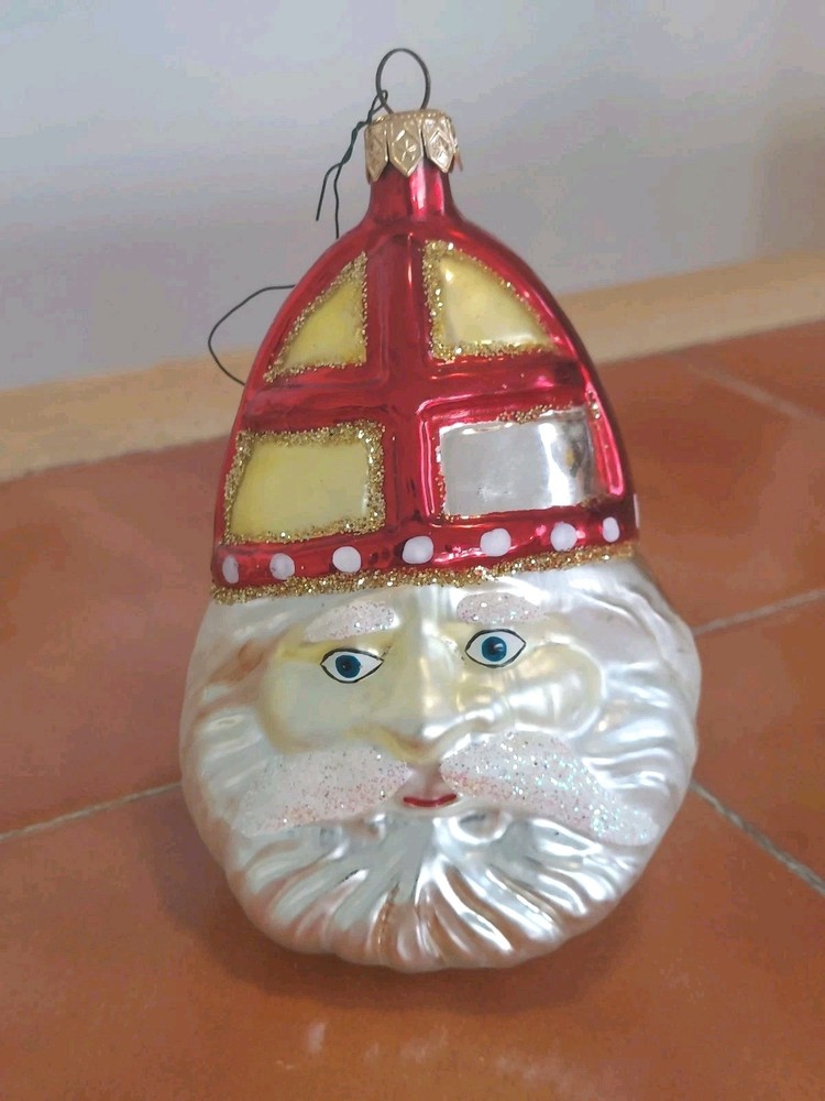 Vintage Santa Claus Head Glass Christmas Ornament