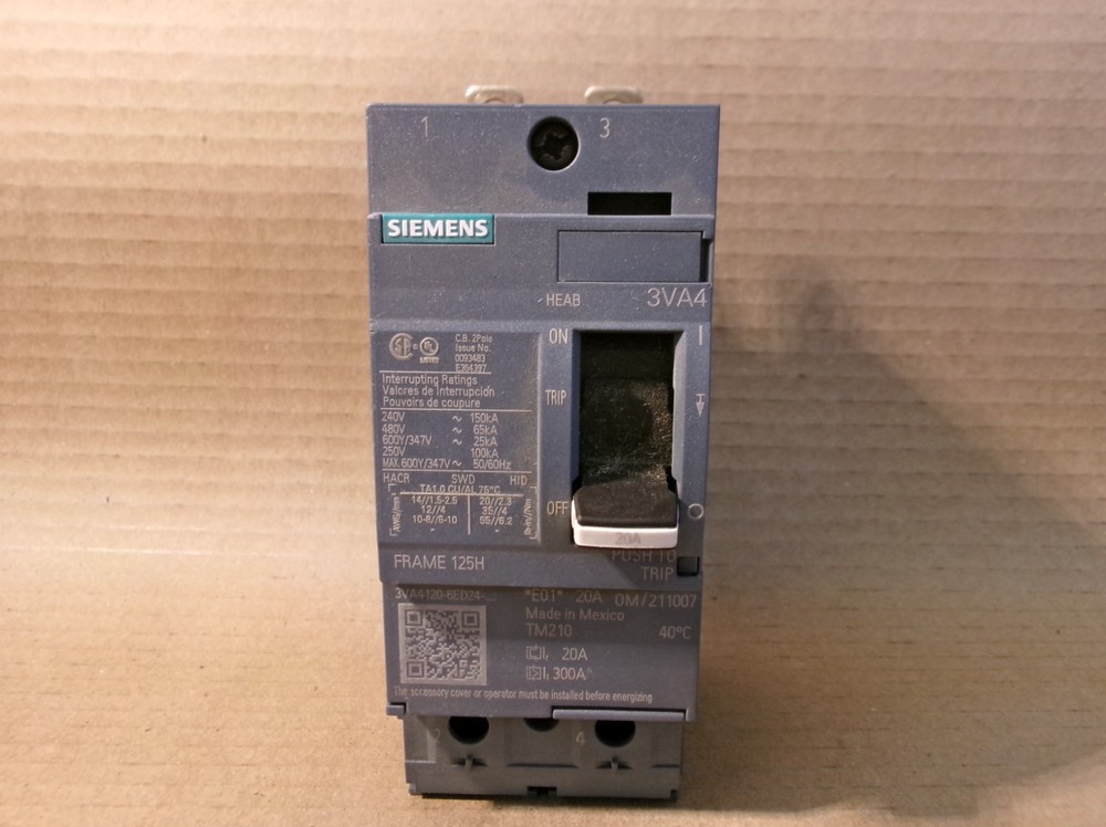 Siemens 3Va4 3Va4120-6Ed24-0Aa0 2 Pole 20 Amp 600V Circuit Breaker