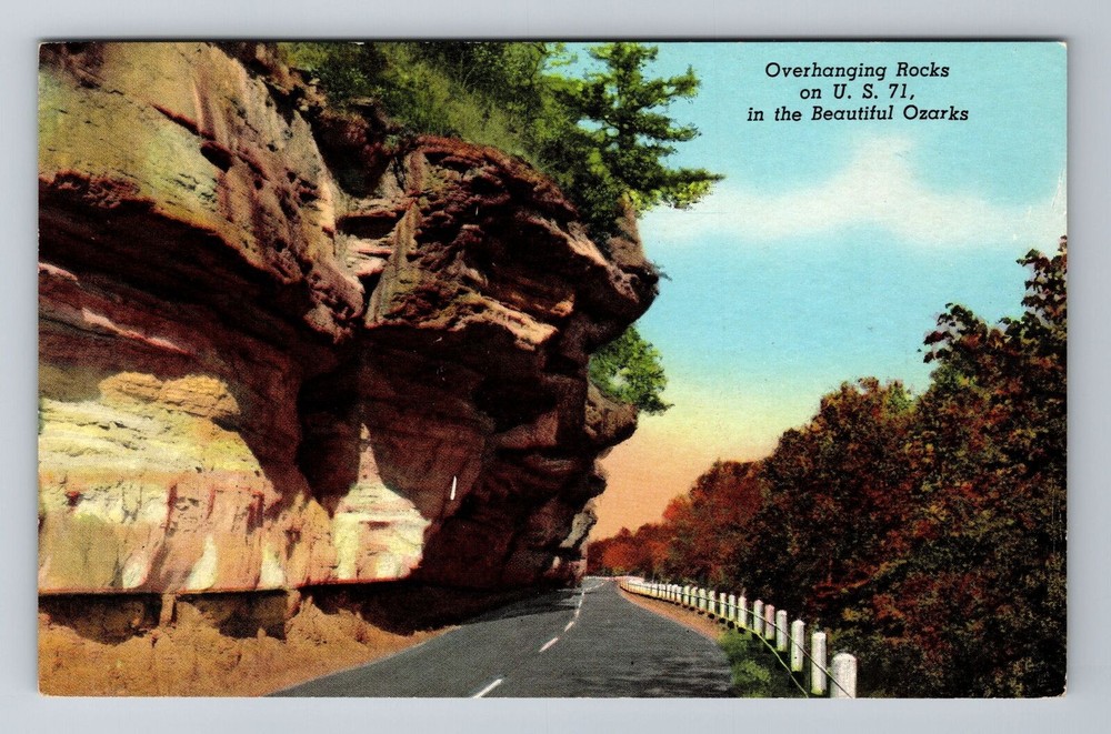 Ozarks AR-Arkansas, Overhanging Rocks On US 71, Antique, Vintage Postcard