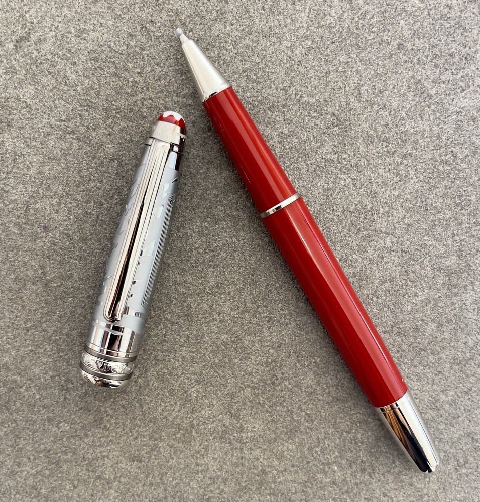 Deluxe Olympic Chamonix Series Red+Steel Color 0.7mm Rollerball Pen No Box