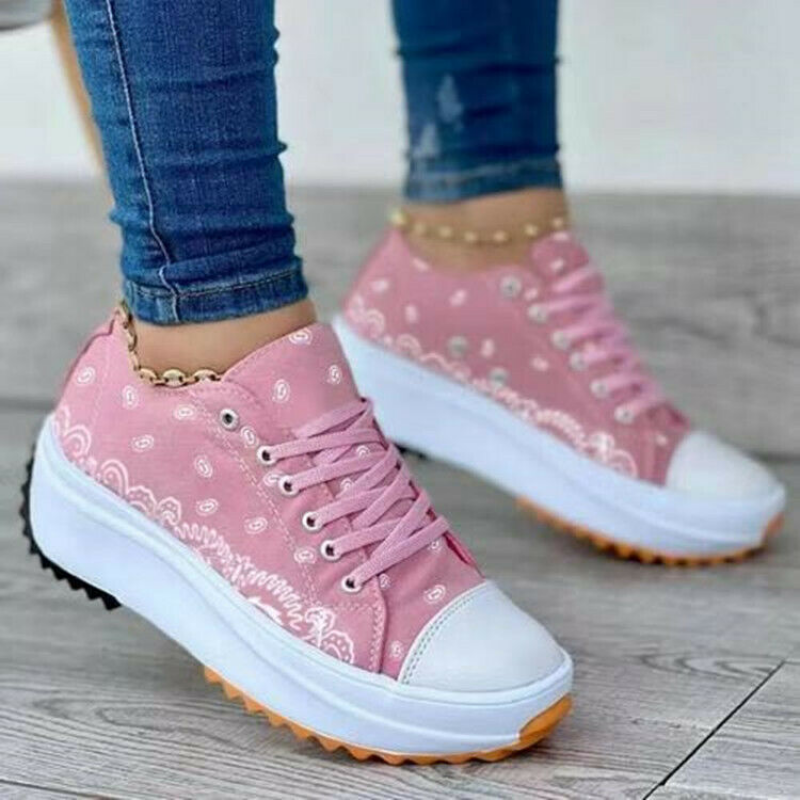 Womens Breathable Casual Platform Comfort Student Fashion Printed Canvas Shoes
