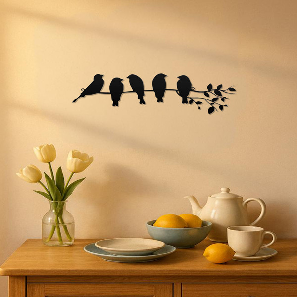 5pcs/set Branch Bird Metal Wall Art Decoration Black Branch Metal Wall Hanging