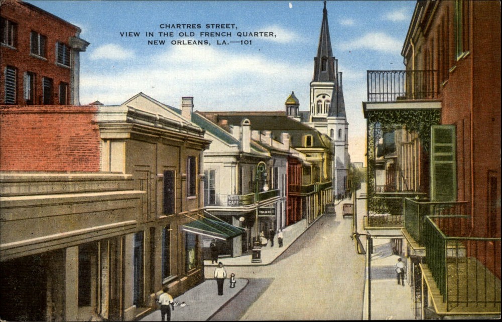 New Orleans Louisiana Chartres Street French Quarter unused 1940s linen postcard