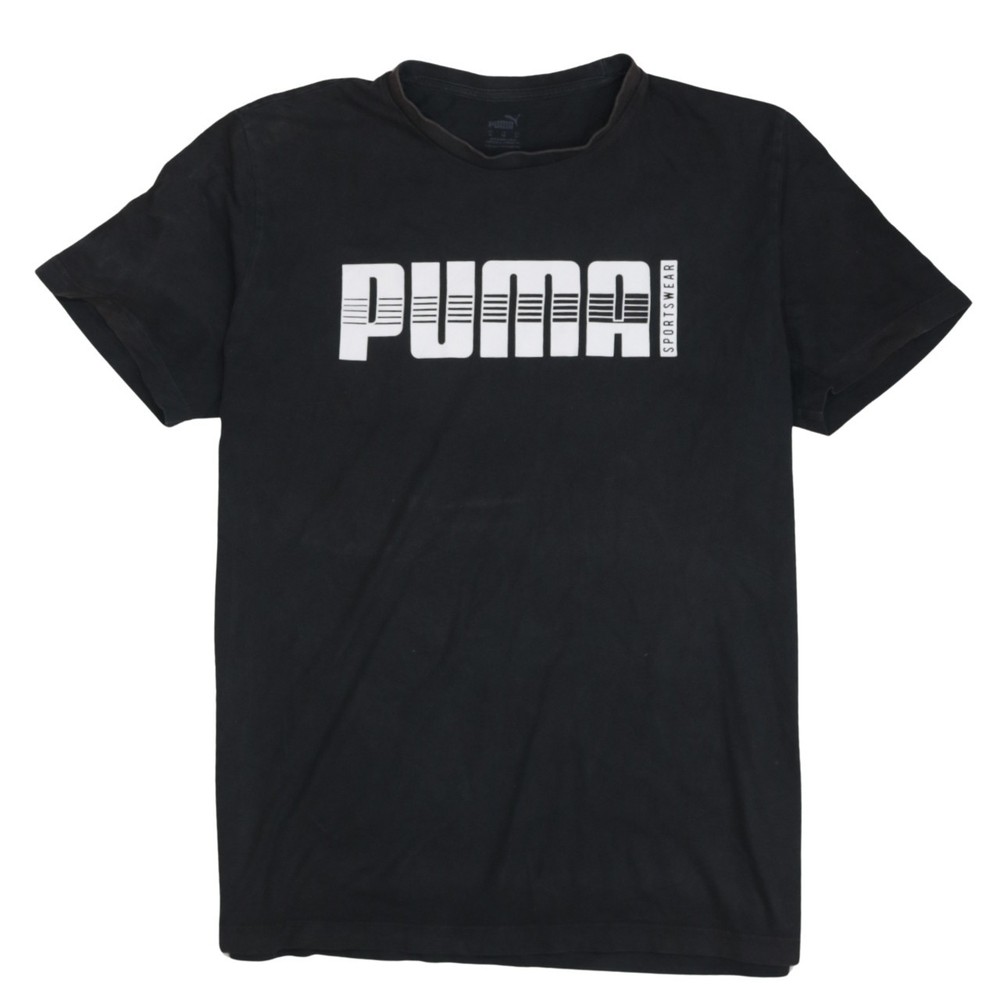 Puma Mens T Shirt Black Cotton Graphic Print Bold Sportswear Logo Crew Neck XL