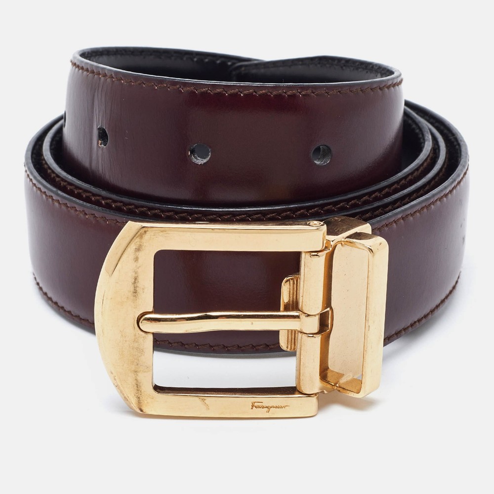 Salvatore Ferragamo Burgundy Leather Adjustable Reversible Belt