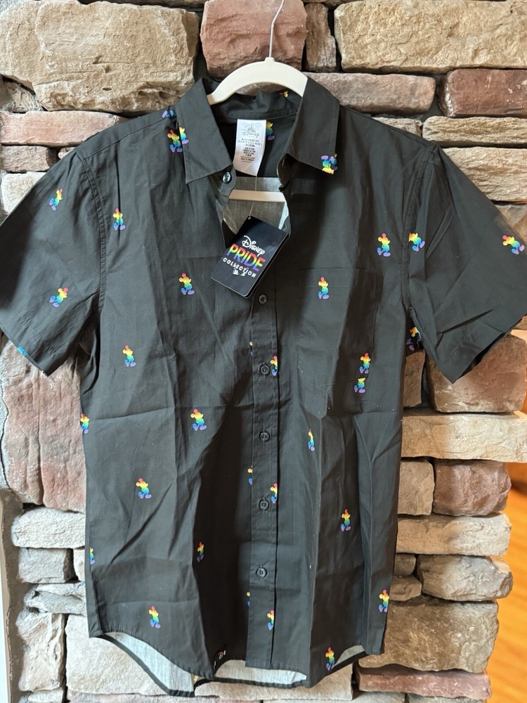 Disney Pride Rainbow Mickey Button Up Shirt NWT