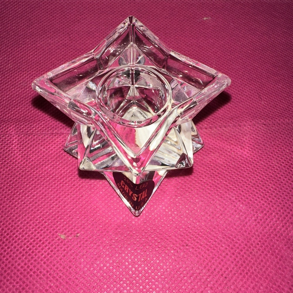 VTG Glistening Star 24% Lead Crystal Taper Candle Holder