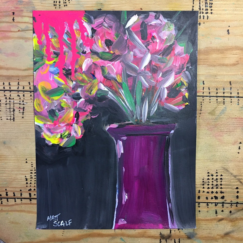Matt Scalf 9x12 Flowers Floral Vase Abstract Neon Collectible Modern Home Decor