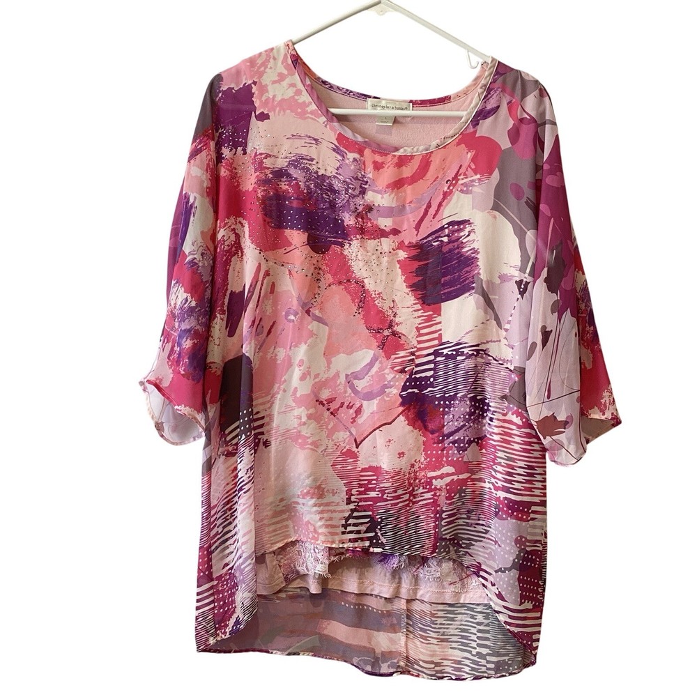 Christopher & Banks Women's Multicolor 3/4 Sleeve Round Neck Blouse Top Size L