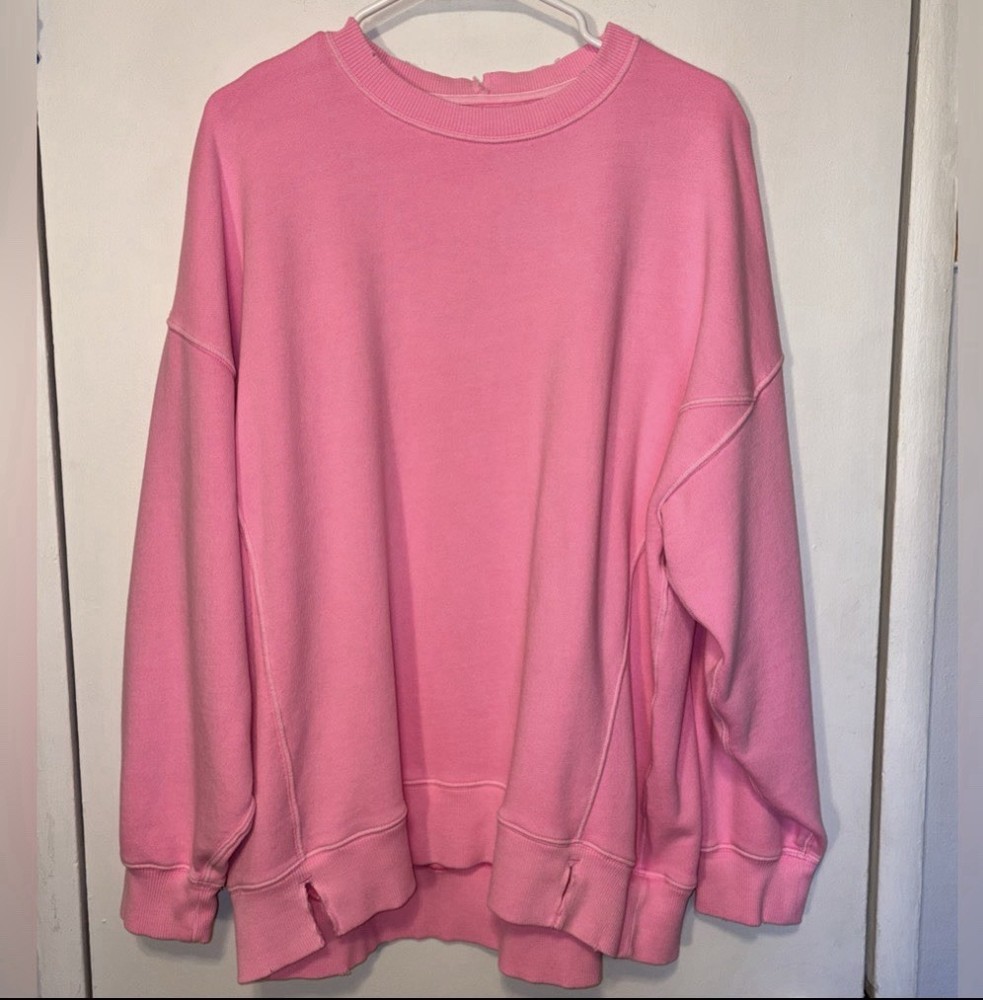 Aerie The Chill Crew Sweatshirt Pink Oversized Distressed Size L Loungewear