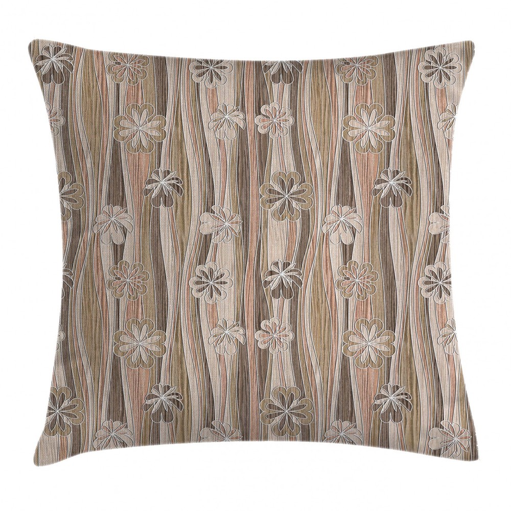 Floral Wavy Stripes Square Pillow Case 16 Inch Cushion Cover