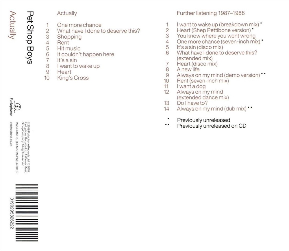 Pet Shop Boys Actually: Further Listening: 1987-1988 New Cd