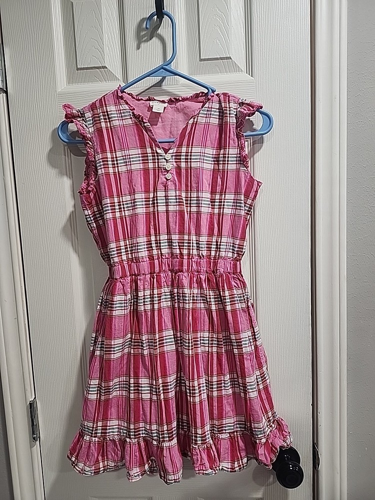J Crew Crewcuts Pink Plaid Ruffled Dress Girls 10