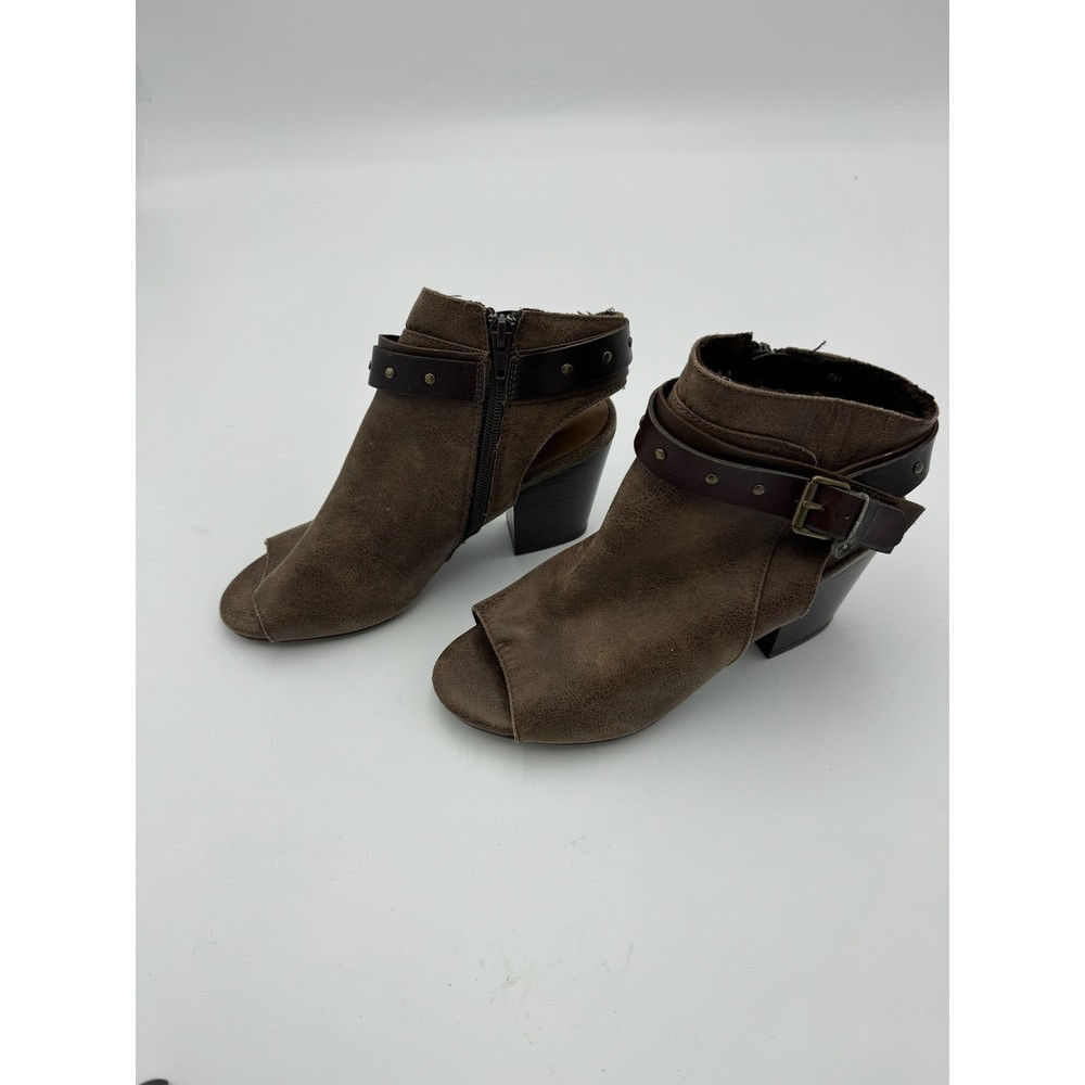 Francesca Brown Suede Peep Toe Block Heels with Buckle Size 7