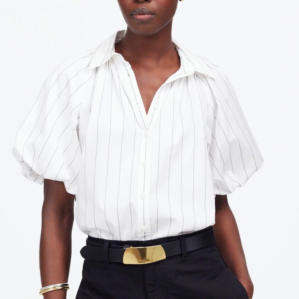 Madewell Shirred Bubble-Sleeve Button-Up Shirt Size M