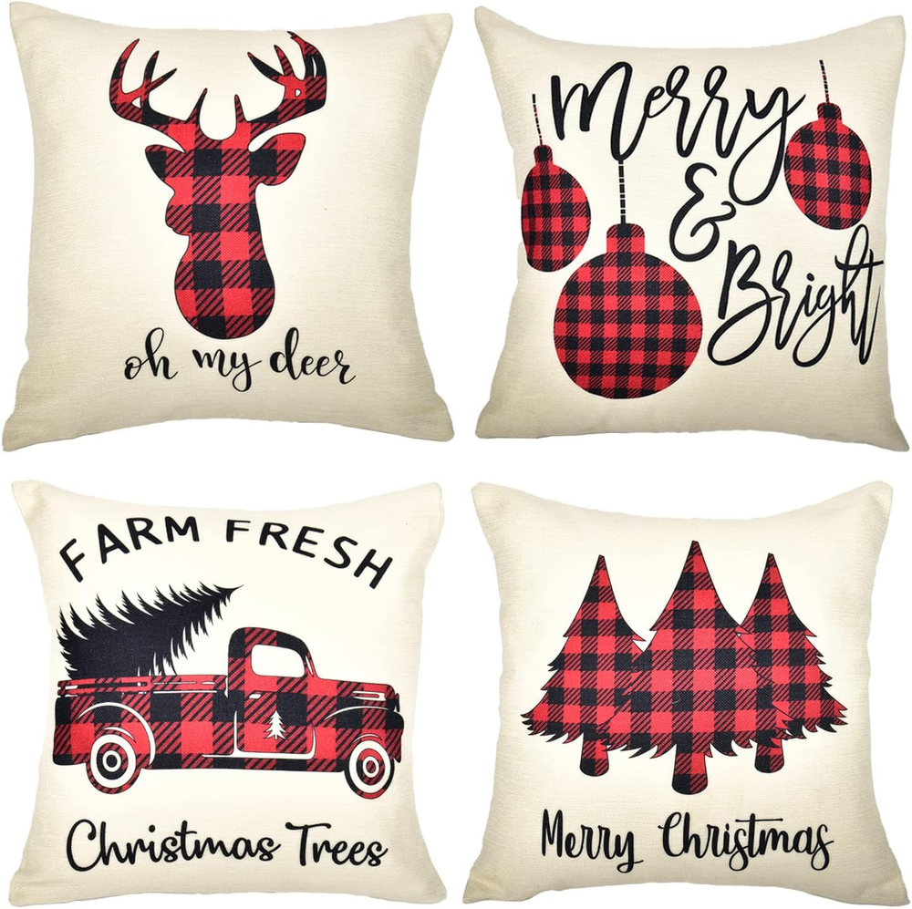 Christmas Pillow Covers 18X18, Christmas Decorations Throw Pillow Covers Set of