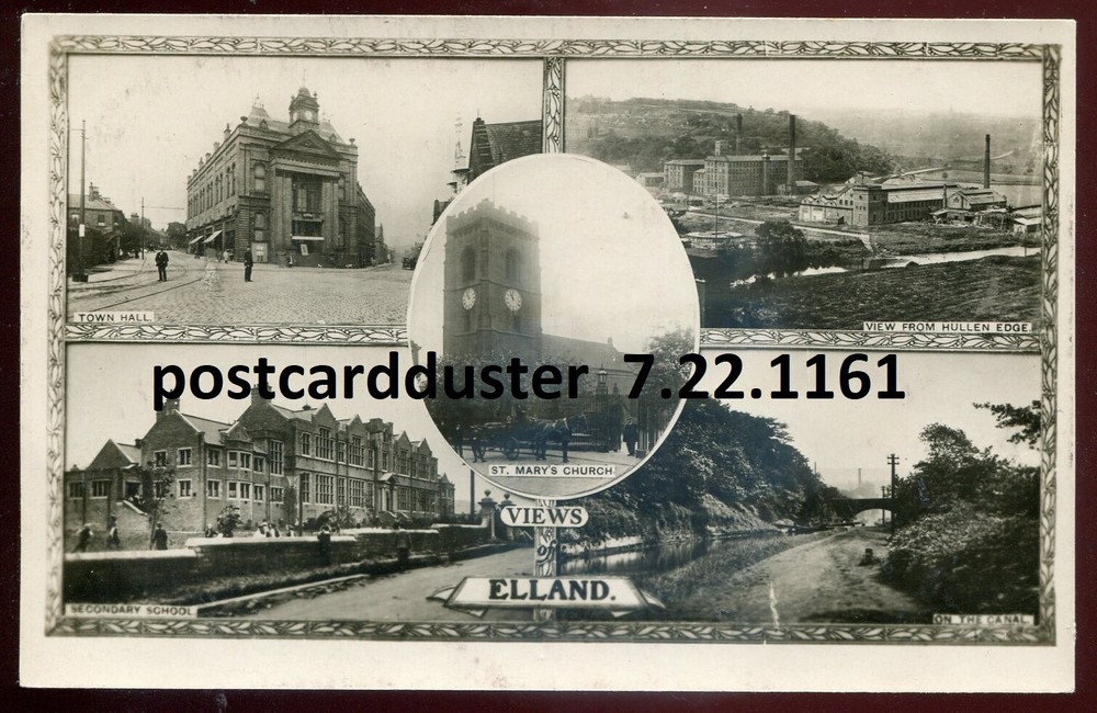 ENGLAND Elland 1910s Multiview Town Hall Factory. Real Photo Postcard