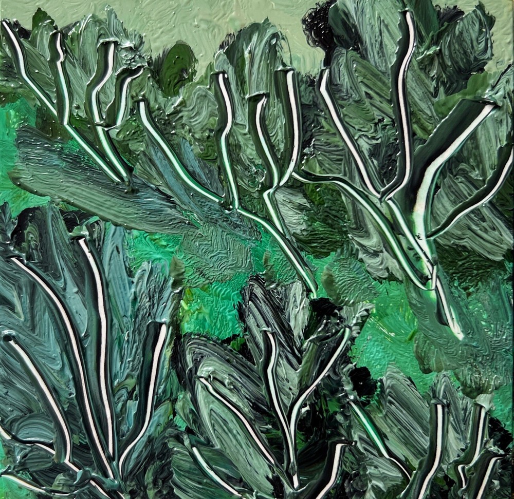 Green Trees Abstract Expressionism Original Oil Painting Landscape Signed Art