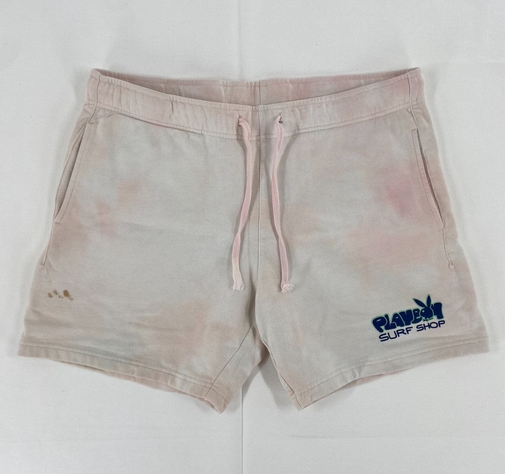 Men’s Playboy “Surf Shop” Sweat Shorts Pink & White Large