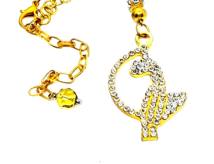 Necklace Cat Pendant  Rhinestones Encrusted Vintage  Gold Tone Cable Chain 24