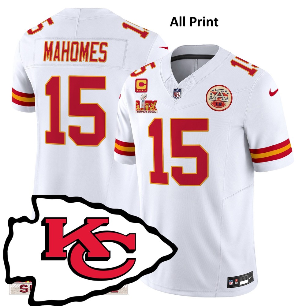 Kansas City Chiefs Super Bowl LIX Patrick Mahomes #15 Football Jersey – All Print Options